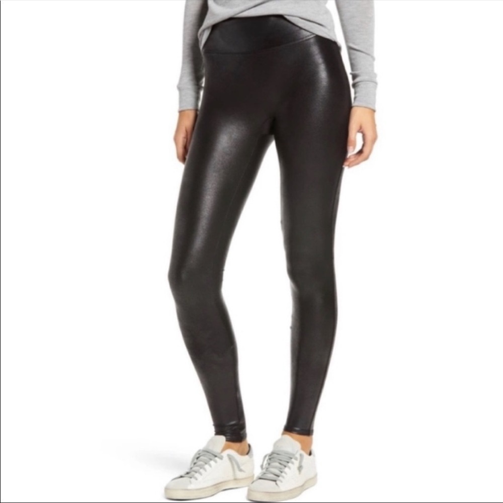 Spanx black faux leather coated leggings